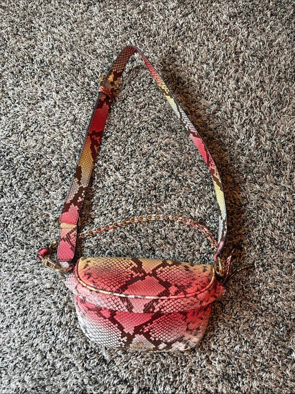 Michael Kors Pink Multicolor Snake-Print Mini Crossbody Bag